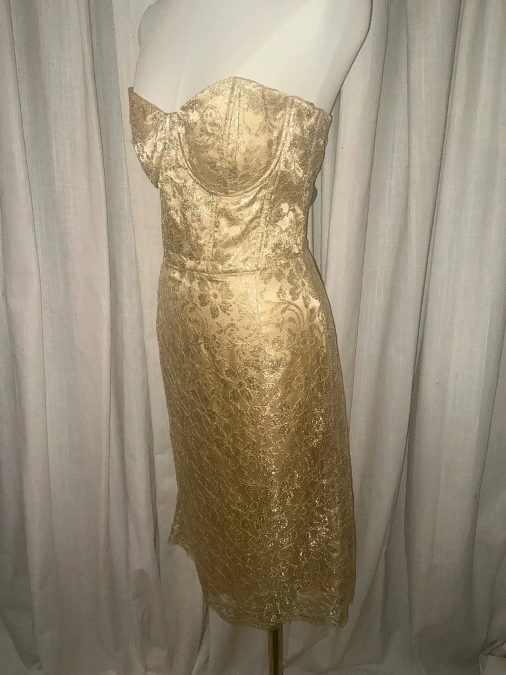 Milly of New York Gold Lace Strapless Cocktail Dress | Size 8 - Picture 2 of 5